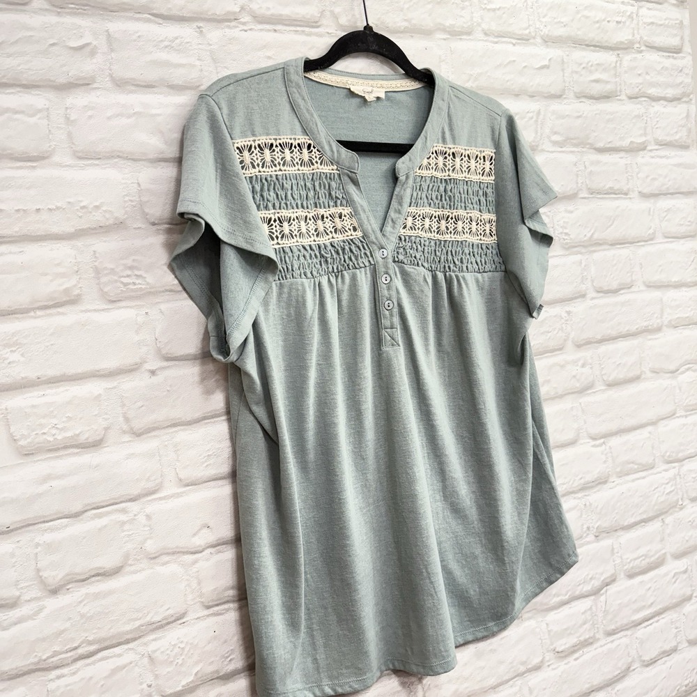 Bohemian Crochet Peasant Blouse Women's Sz S Hippy Cottage Core Ruched Lace Top - Picture 4 of 13